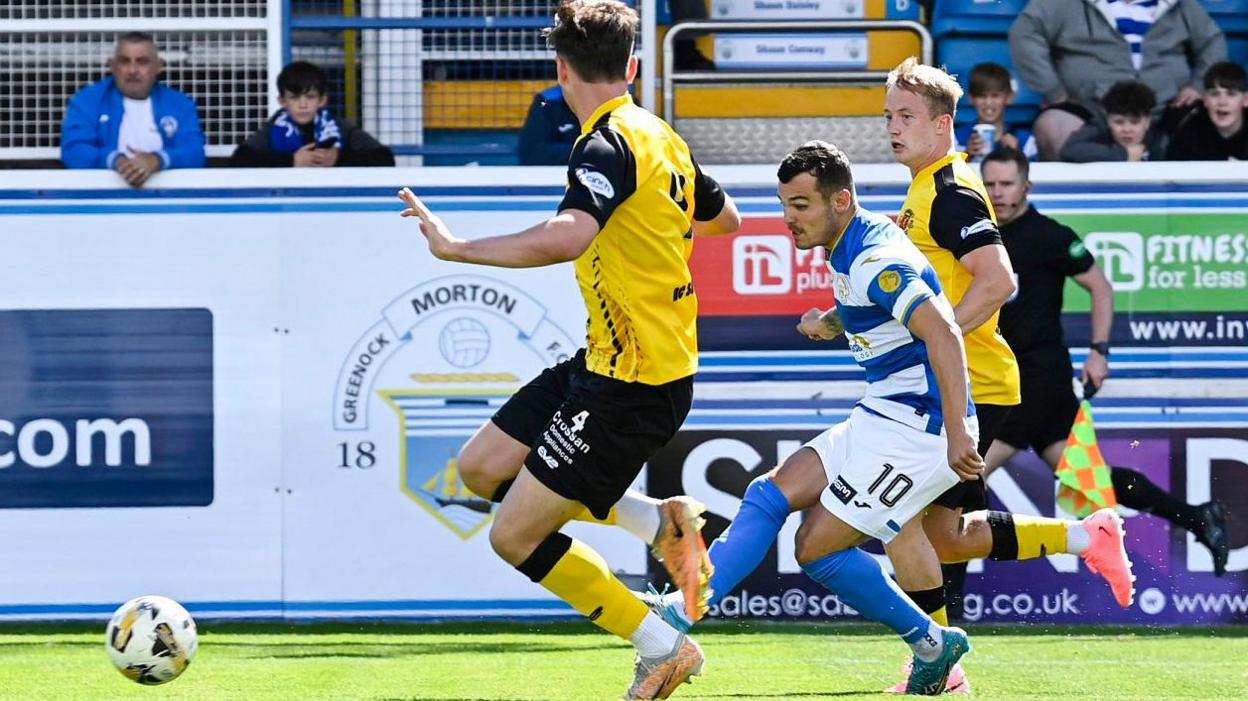 Greenock Morton's Jordan Davies scores against Annan Athletic