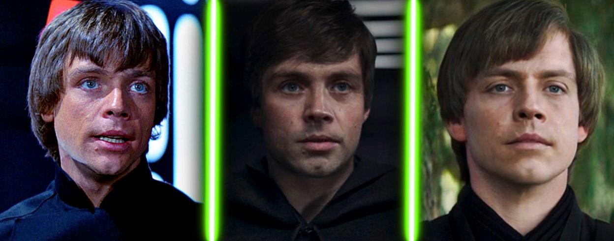 Luke Skywalker as he appeared in Return of the Jedi and then digitally created in The Mandalorian and The Book of Boba Fett.