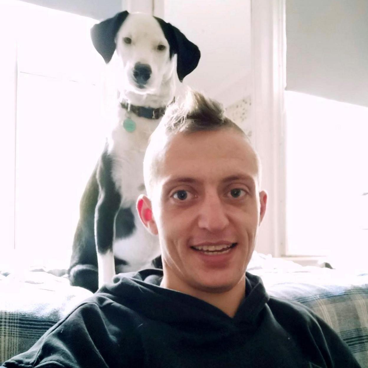 Matty Sheldrick with rescue dog Lola