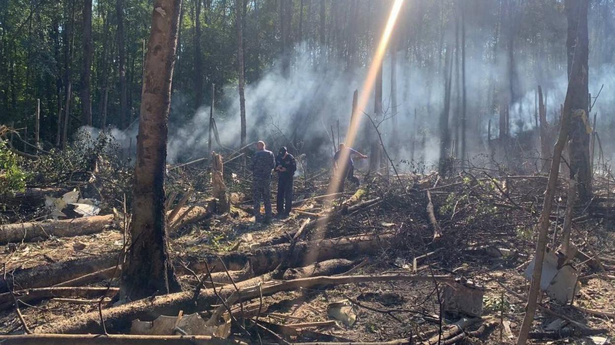 The crash site of Russia's Sukhoi Superjet 100 near Kolomna, Moscow region. Photo: 12 July 2024