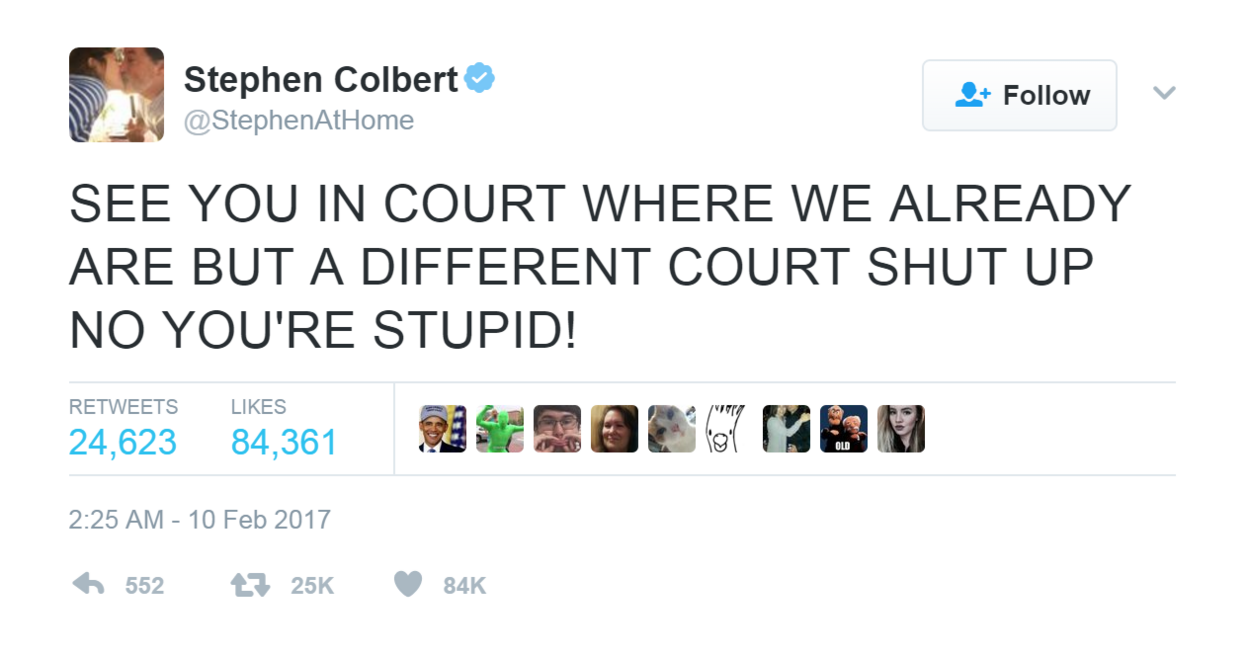 Screengrab of tweet by Stephen Colbert