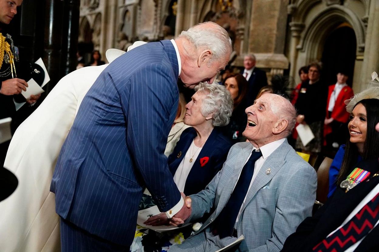 The King greeting a war veteran.