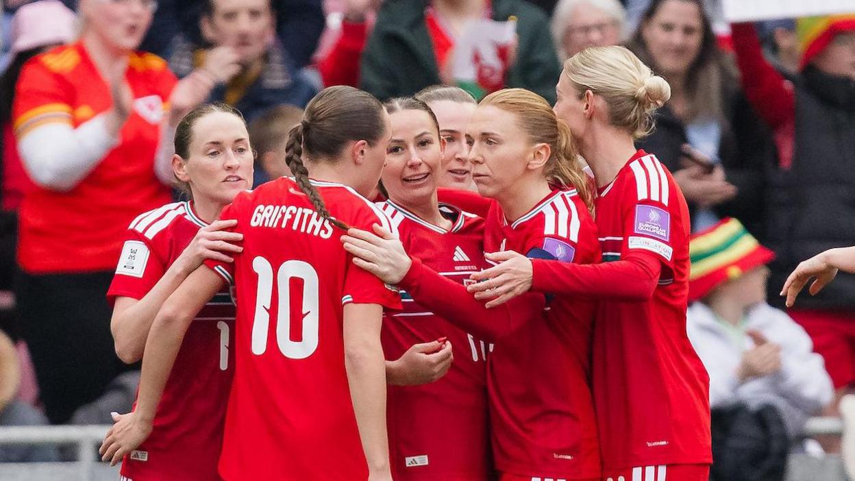Wales players celebrate against Montenegro