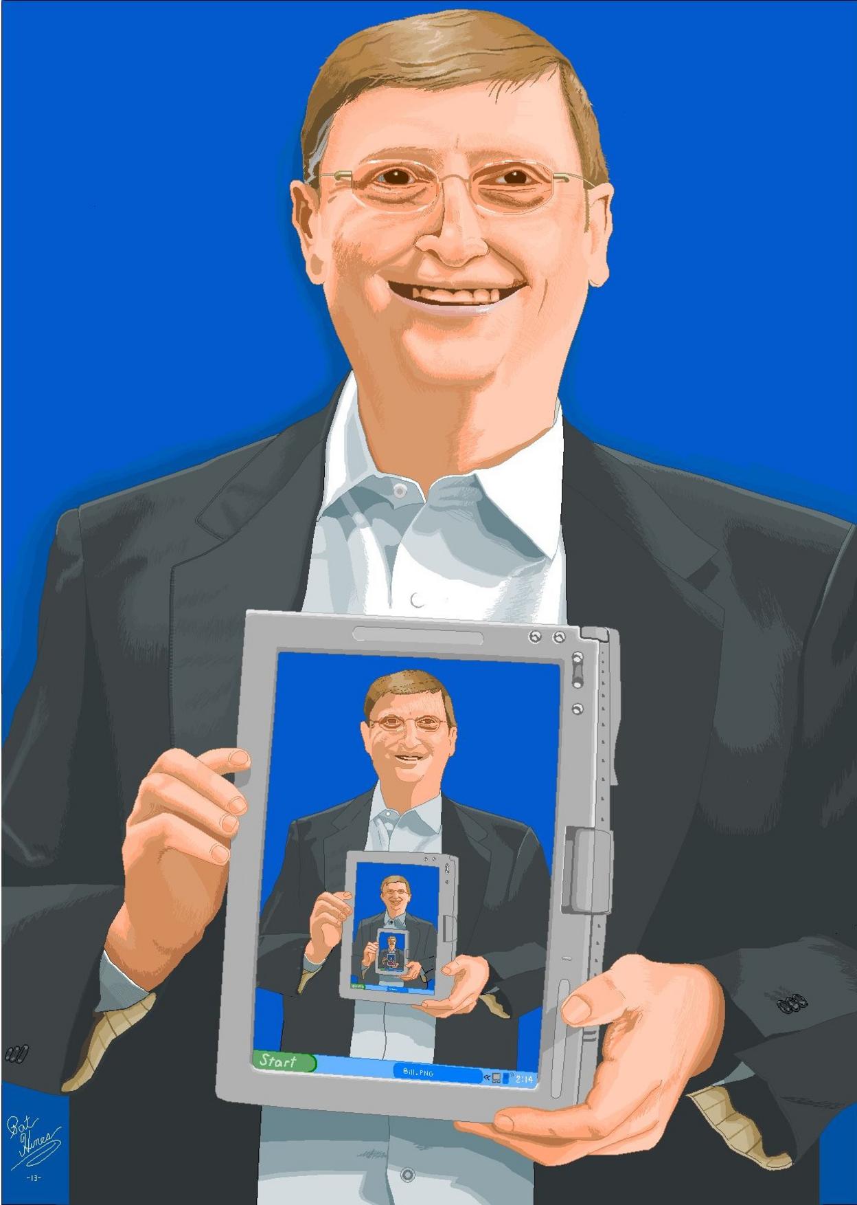 Bill Gates holding an ipad featuring Bill Gates holding an ipad, and so on