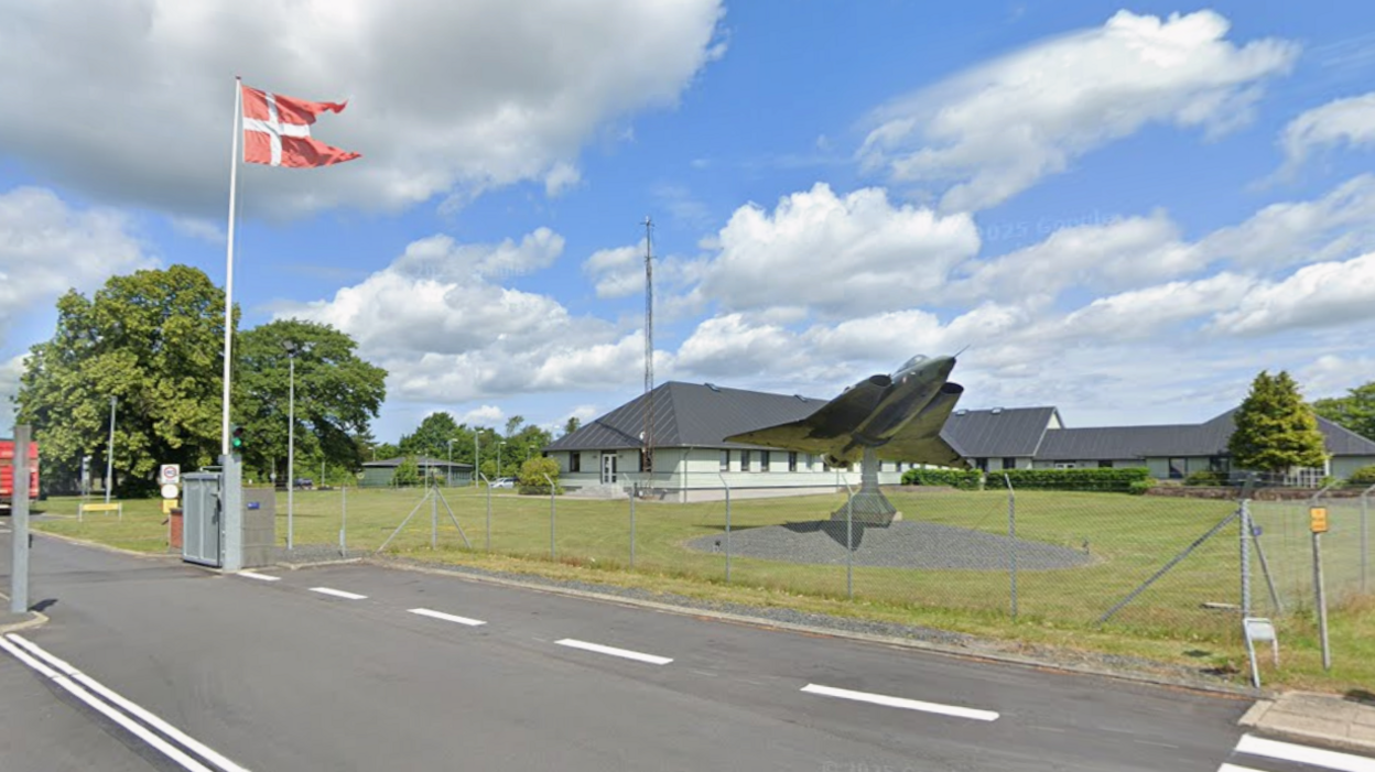 A model plane mounted at the entrance of the Karup Air Base in Denmark
