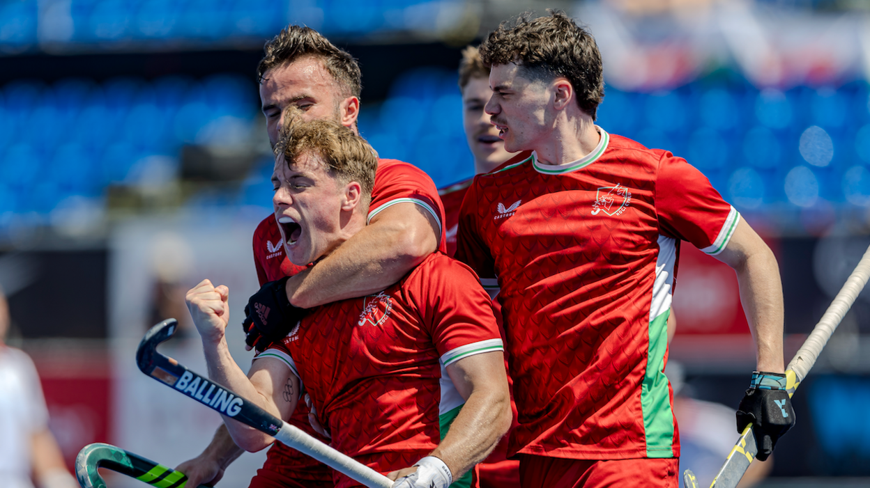 Gareth Furlong celebrates scoring against Poland