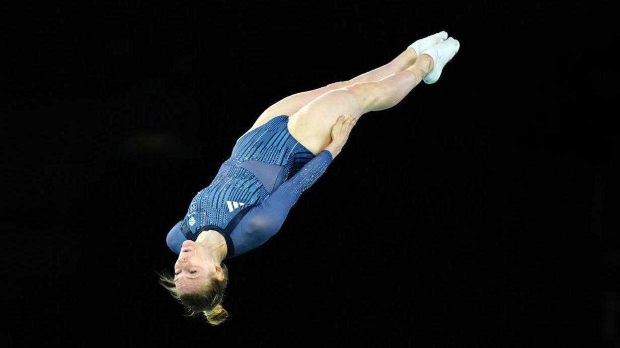 Bryony Page during the trampoline gymnastics at the Paris Olympics