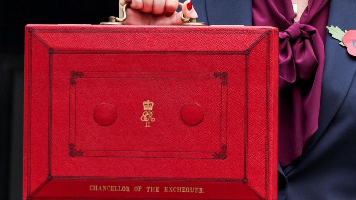A photo of the Budget Box being held by Chancellor Rachel Reeves when she delivered the Budget in October 2024