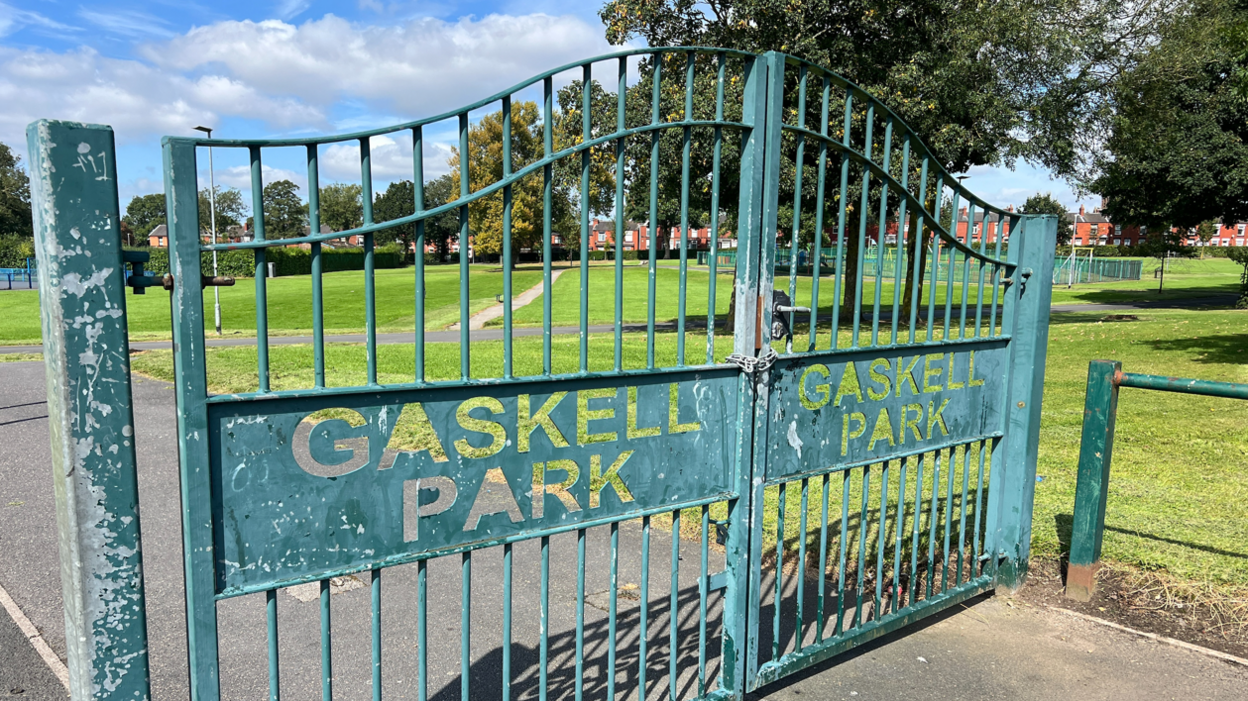 The metal gate at Gaskell Park