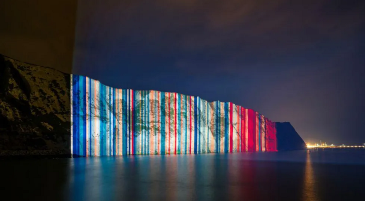 The stripes projected onto the White Cliffs of Dover