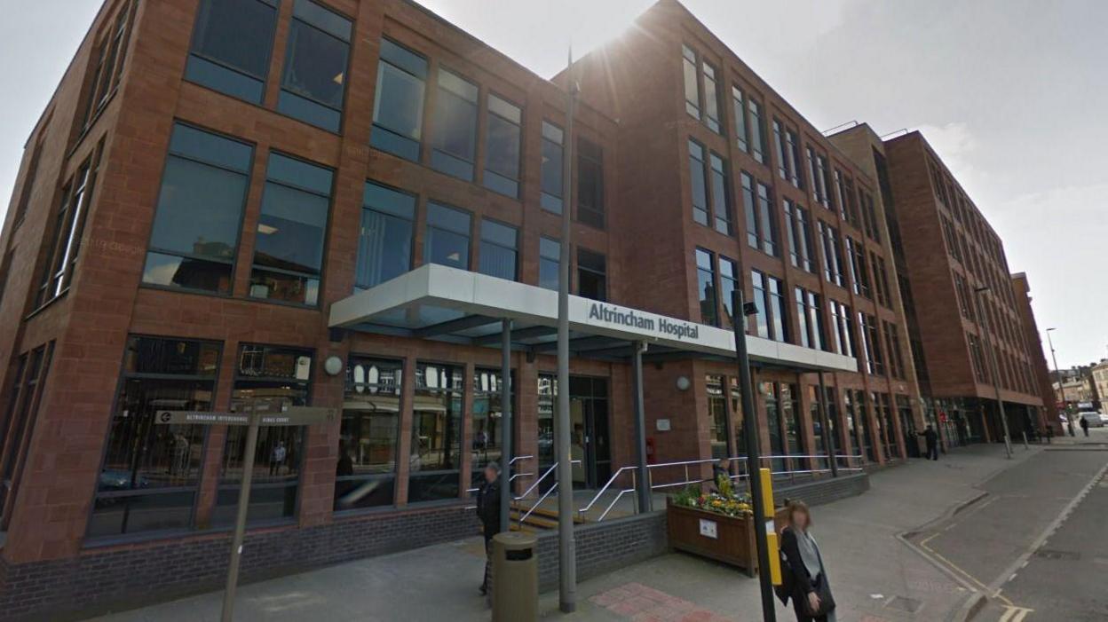 A street view of the front of the now-closed Altrincham Hospital