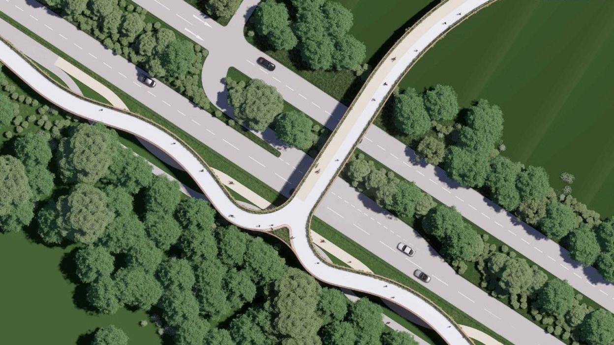 A CGI image of the proposed bridge from above.