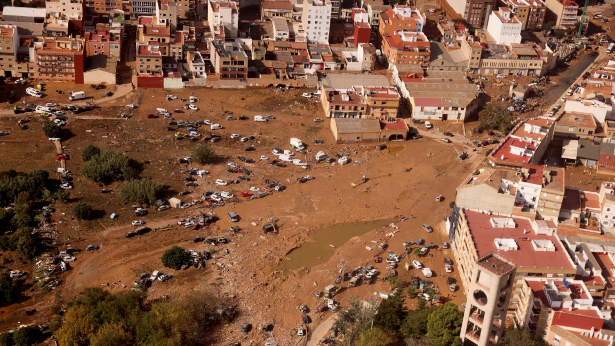 An aerial view of the destruction and flooding near Valencia on 31 October