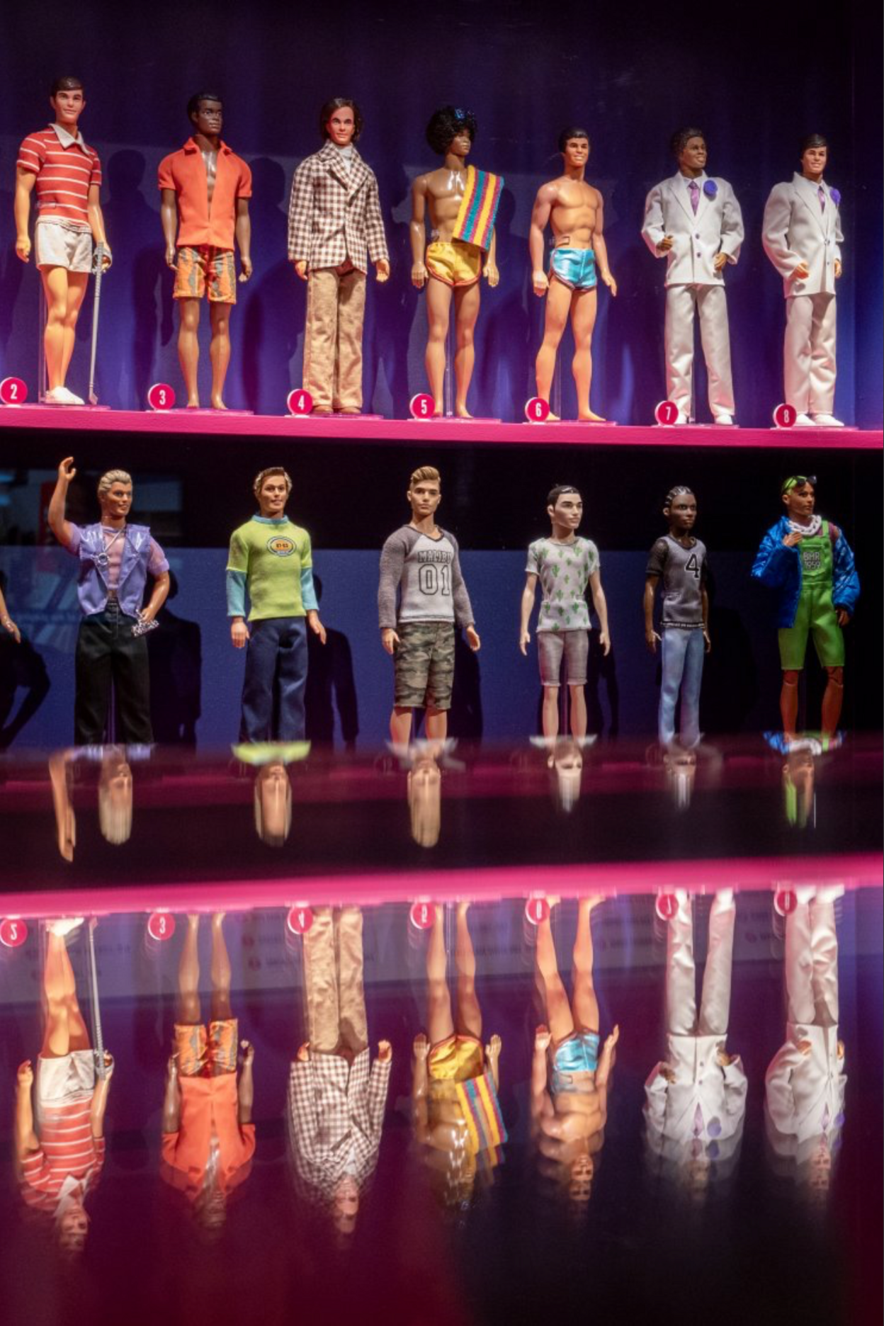 ‘Ken’ dolls on display during a preview of in Barbie: The Exhibition at Kelvingrove Art Gallery and Museum in Glasgow.