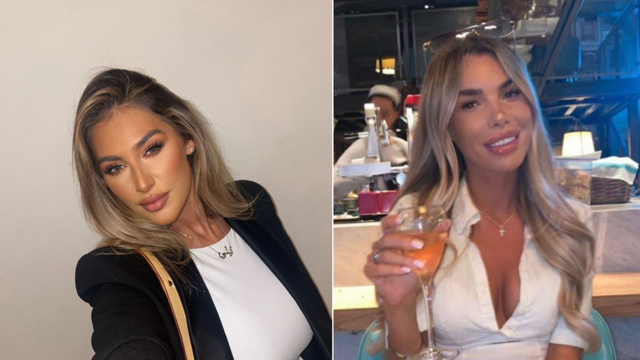 Composite of Elle Edwards and Ashley Dale. Elle Edwards wears a black blazer over a white top and has long blonde hair with dark streaks. Ashley Dale holds a wine glass as she smiles for the camera at a restaurant. She wears a white top and has long blonde hair.