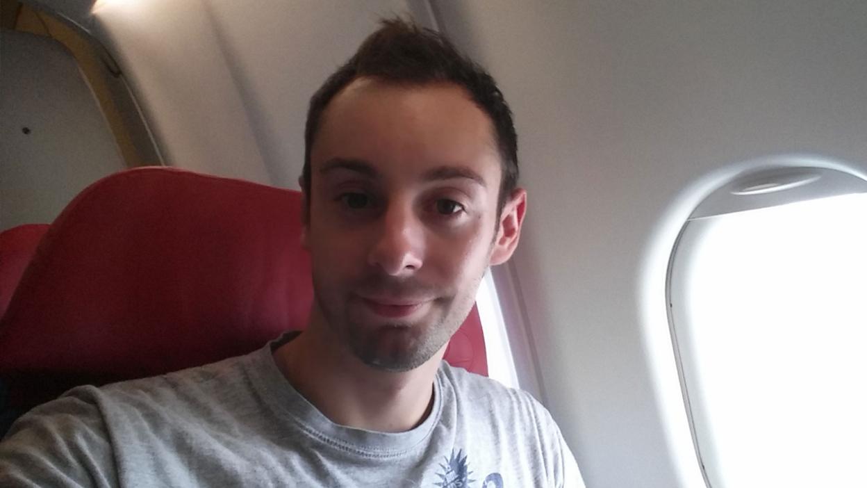 Chris on the plane to Turkey.
