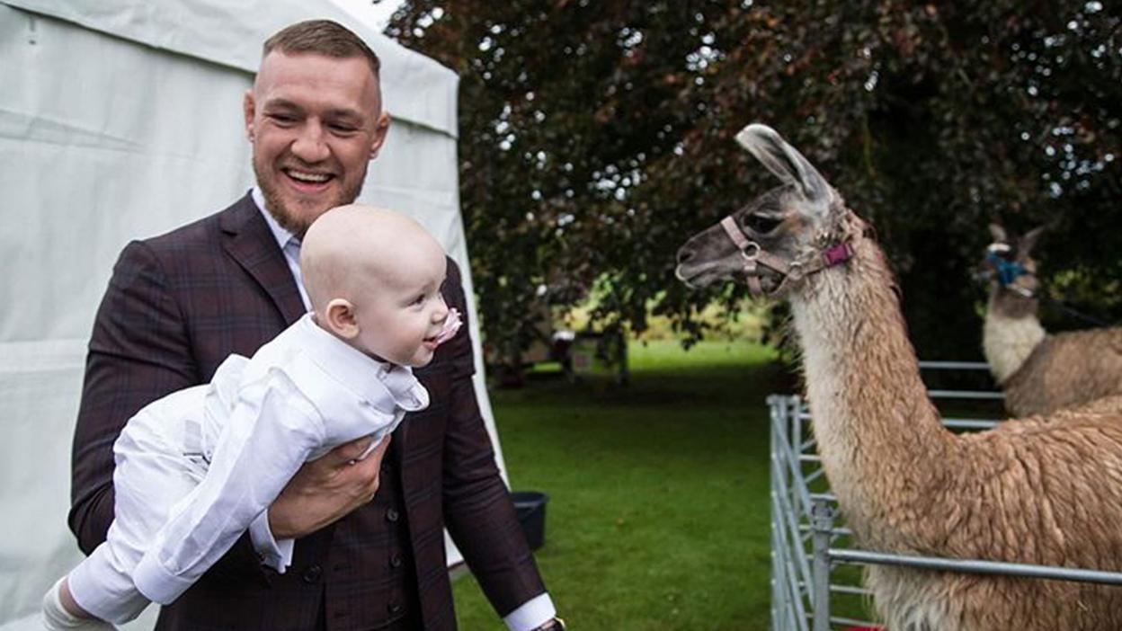 Conor McGregor and son Conor Jr with lama