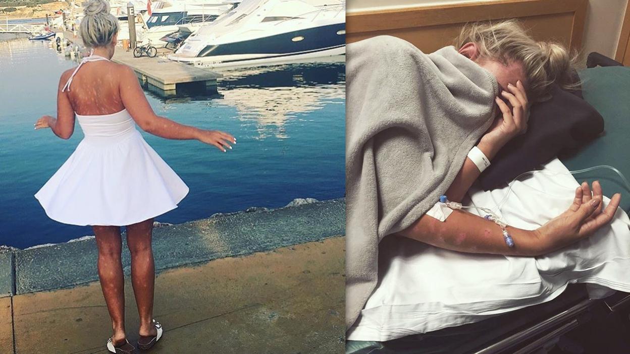 Bryony on holiday and in a hospital bed.