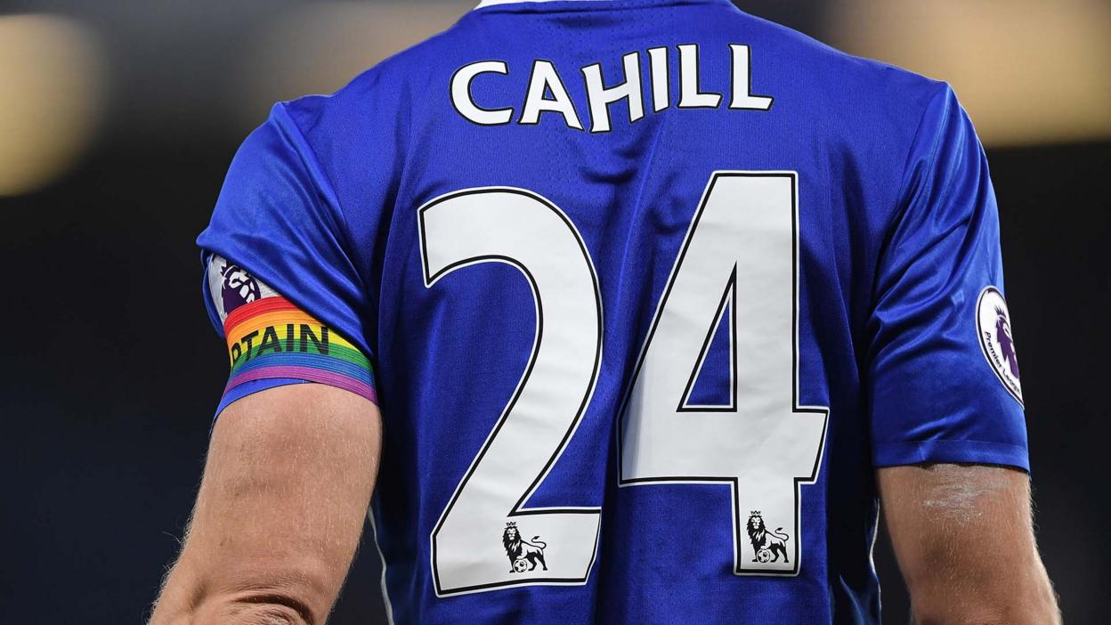 Gary Cahill with a rainbow armband