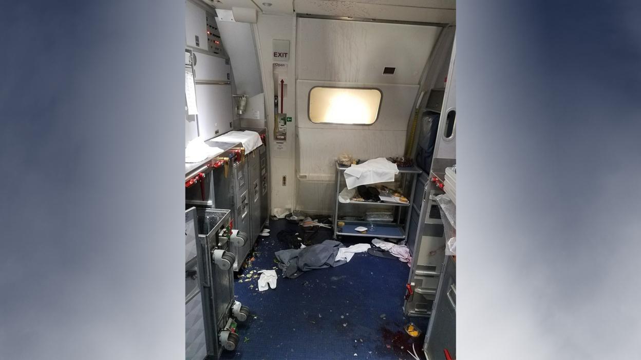 The Delta aeroplane cabin in disarray