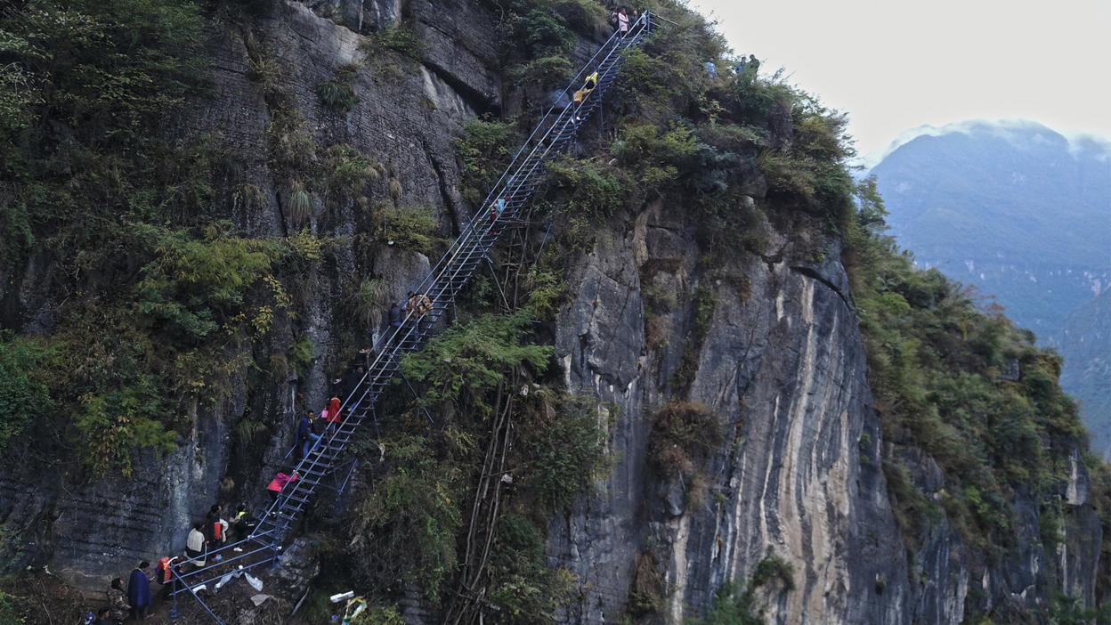 Steel ladders on a mountain