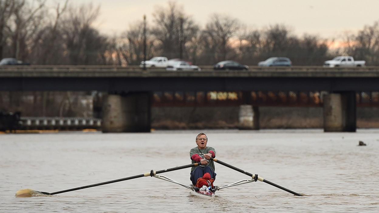 Gabriel Horchler in his 21-foot Vespoli rowing shell