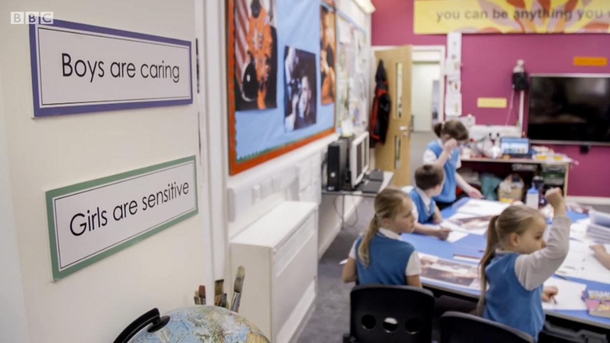 Signs are put around the classroom