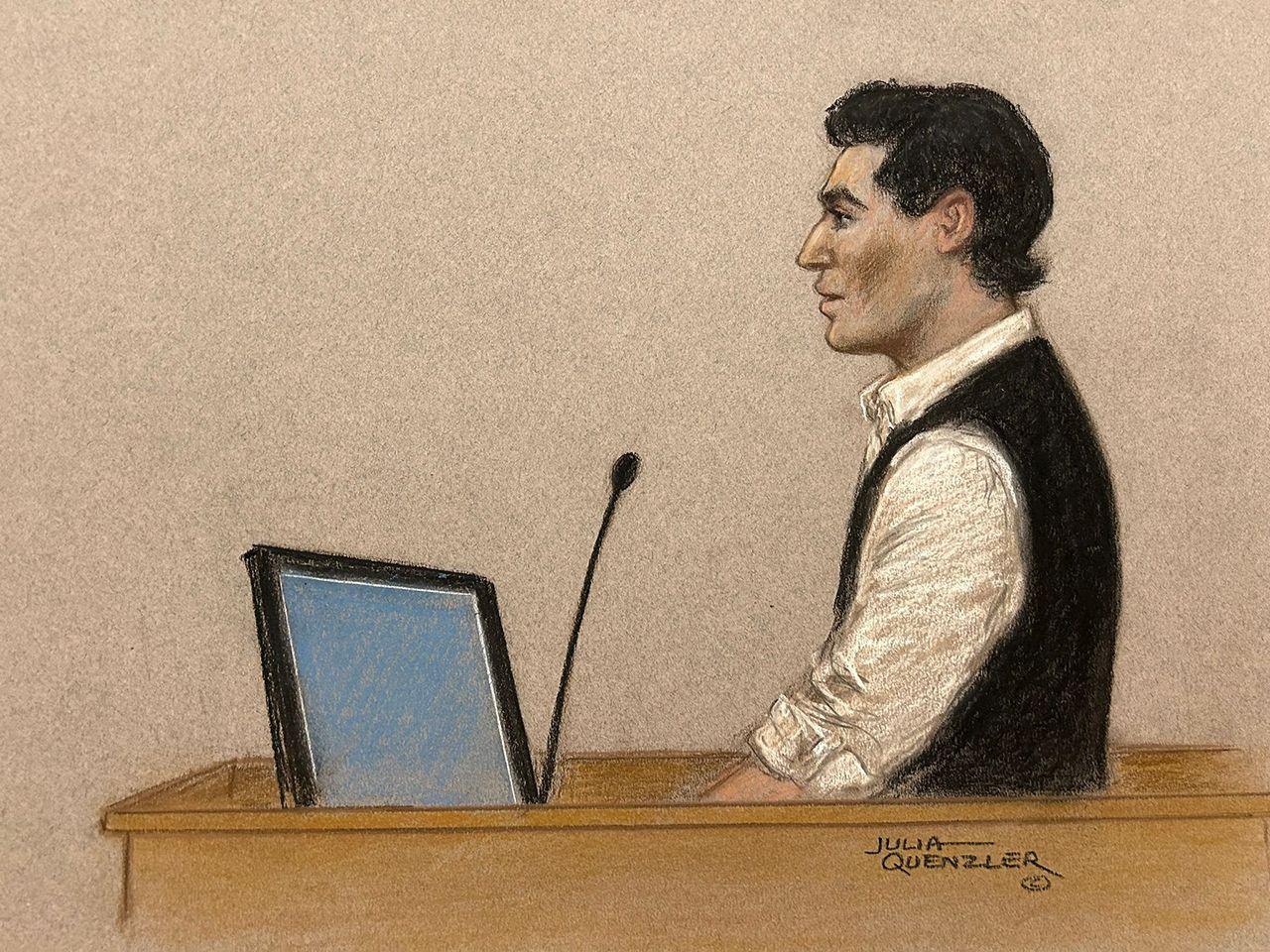 A court sketch showing Daniel Khalife sitting in the dock at Woolwich Crown Court on 11 November