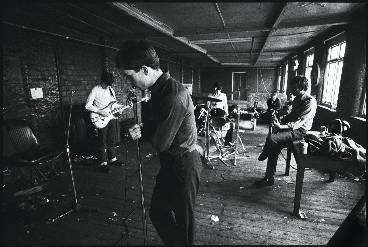 The band at TJ Davidson's rehearsal rooms, Little Peter Street, Manchester, 19 August 1979