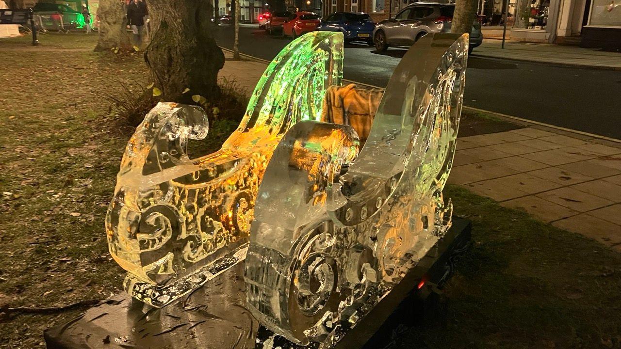 A ice sculpture of a sleigh
