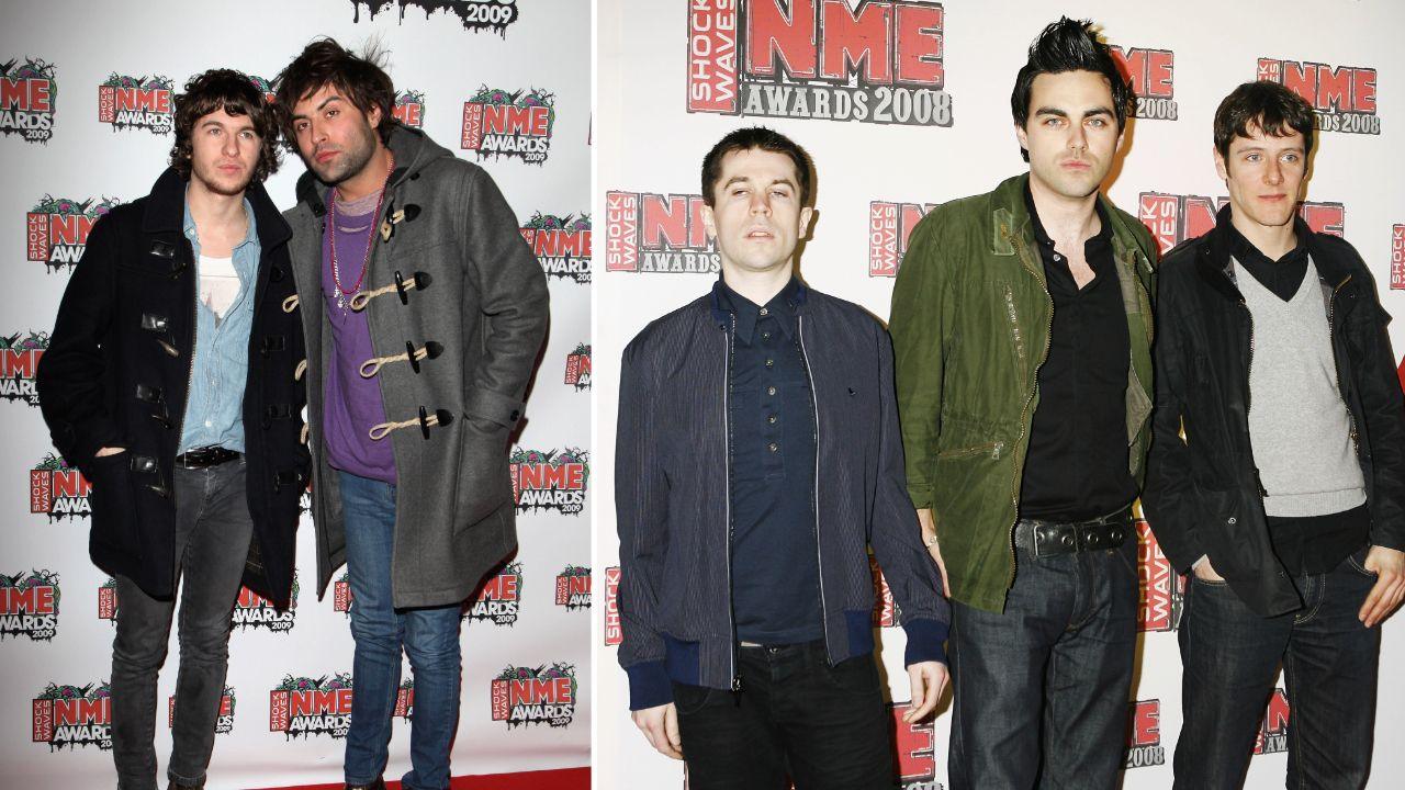 Montage showing The Kooks at the 2009 NME Awards, and Hard-Fi at the 2008 ceremony