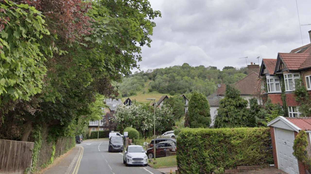 A wide shot of Westhall Road in Warlingham