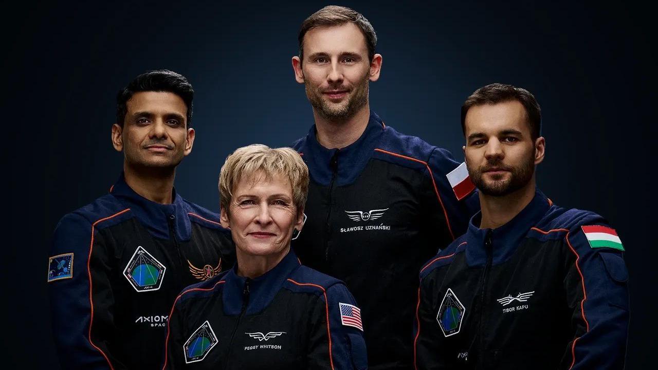 Group Captain Shubhanshu Shukla (left) with former Nasa astronaut Peggy Whitson, Slawosz Uznanski-Wisniewski from Poland and Tibor Kapu from Hungary