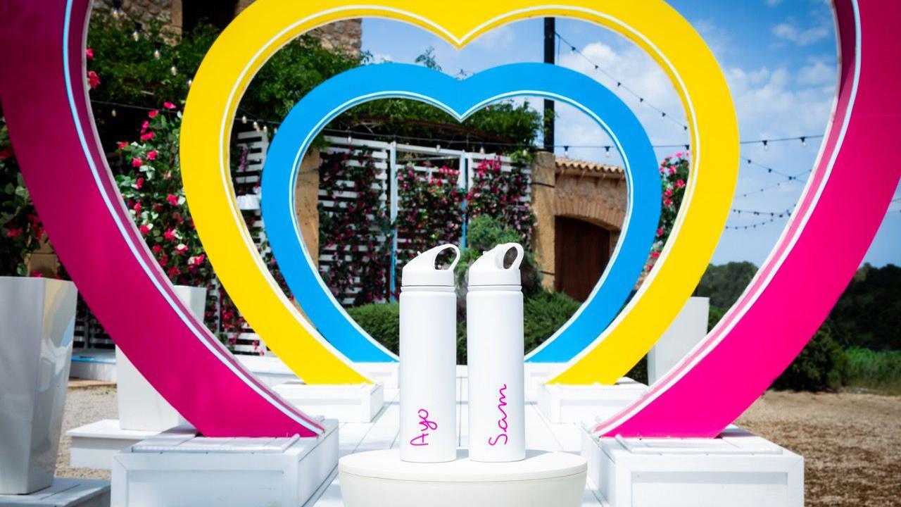 Water bottles outside Love Island villa