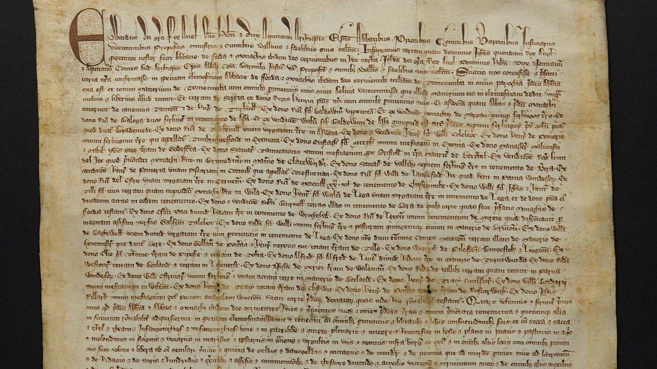 A parchment charter written in Latin calligraphic script