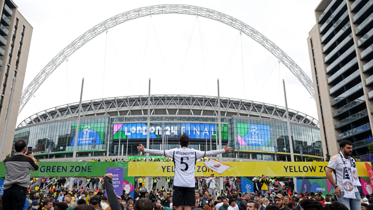 Football fans outside Wembley