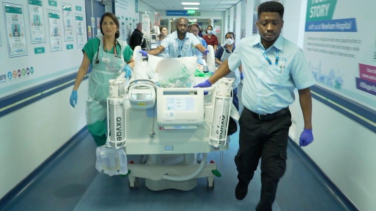 hospital bed in corridor