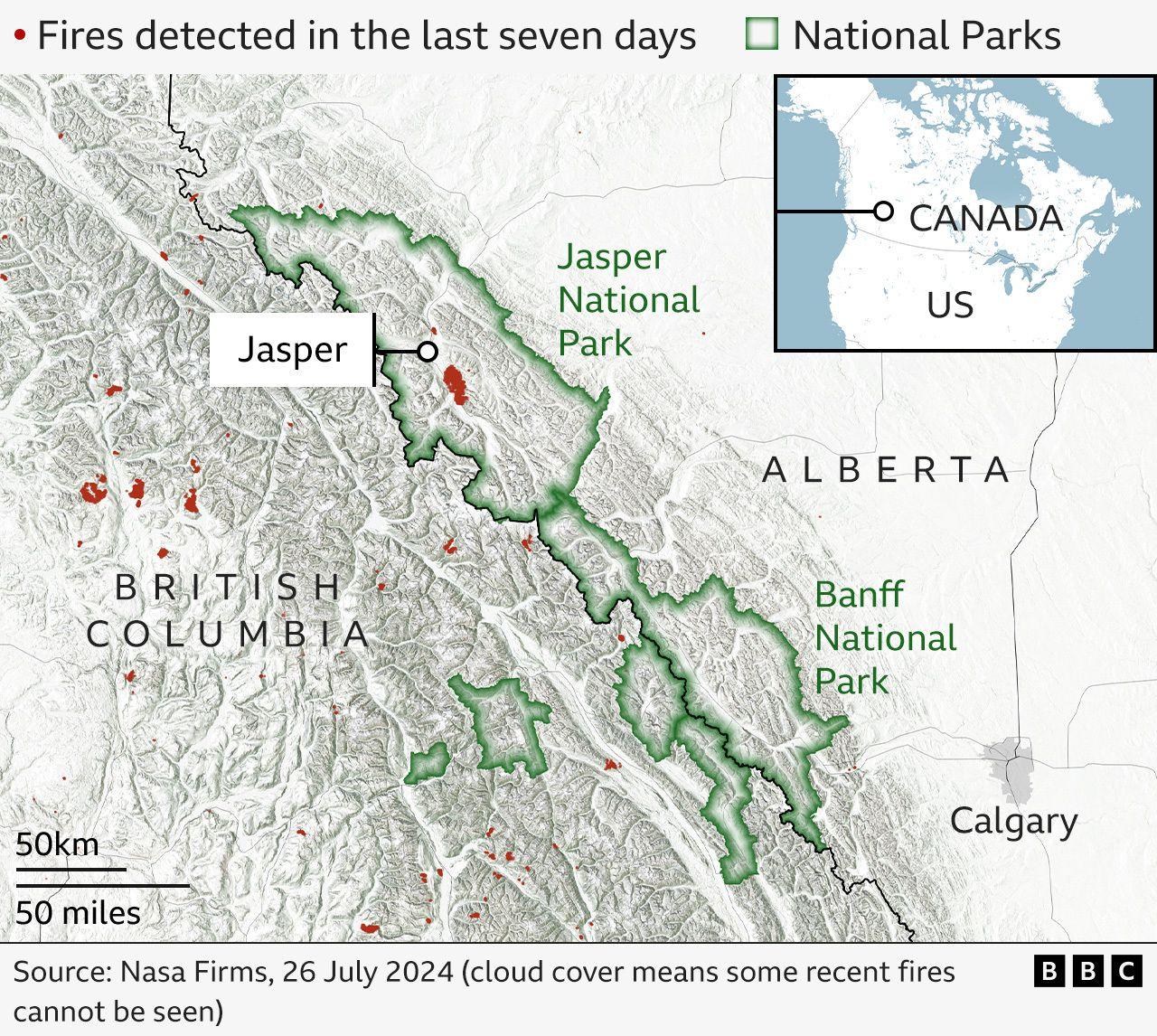 Map of the fires in Jasper