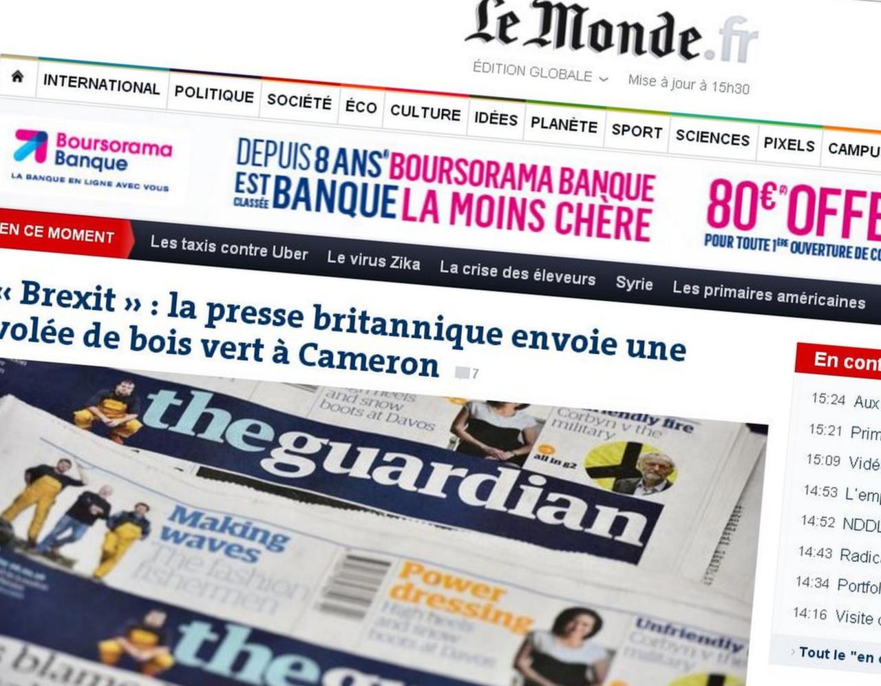 Screengrab of the front page of the website of French newspaper Le Monde