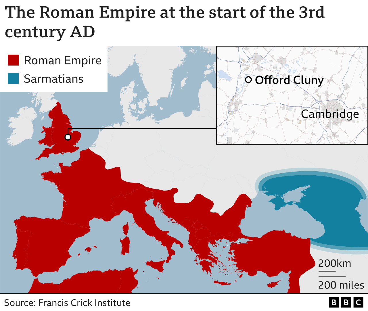 Map of the Roman Empire at the start of the 3rd century AD and the areas of in the Middle East inhabited by the Sarmatians