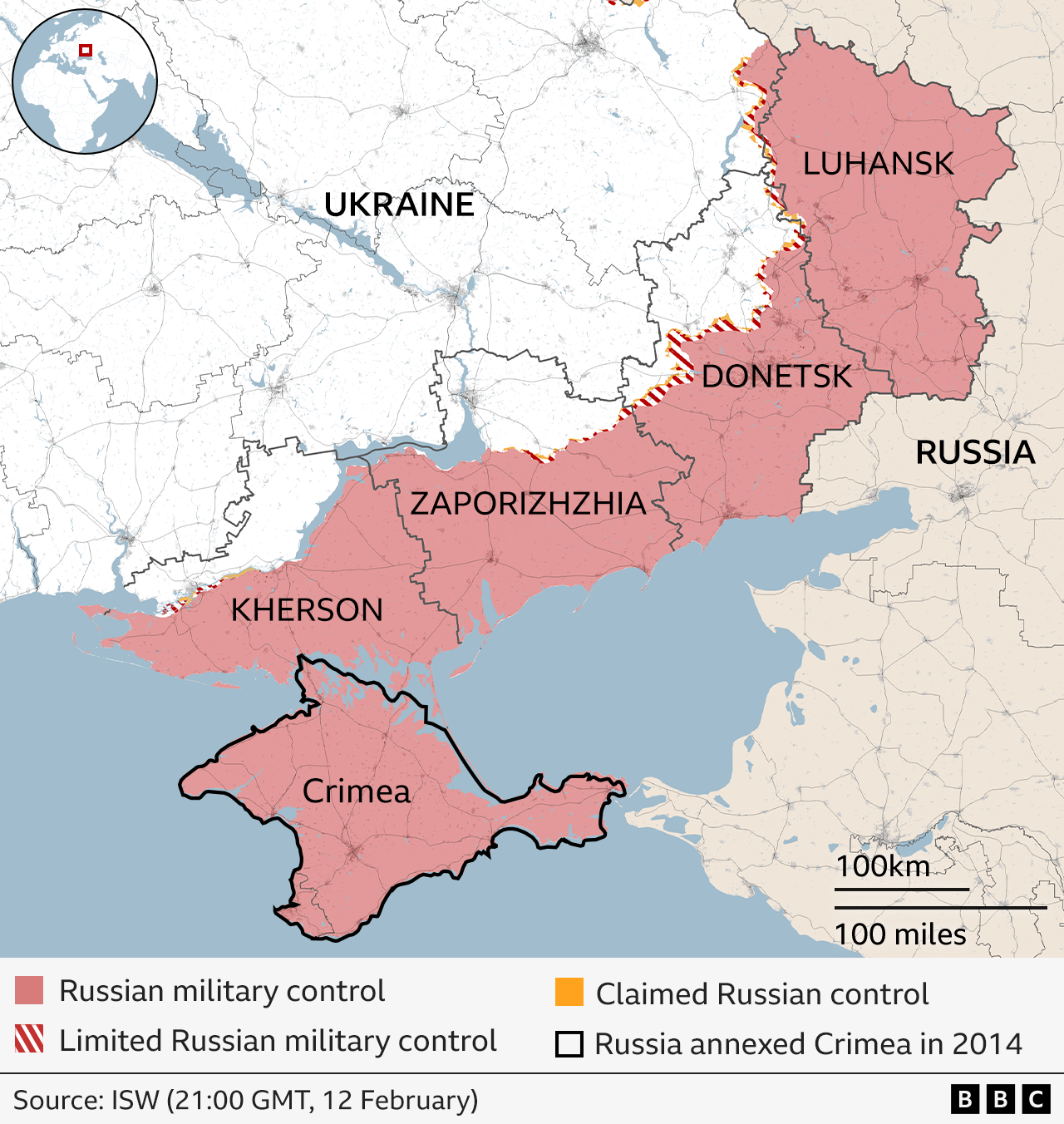 A map showing the current state of the war in Ukraine 