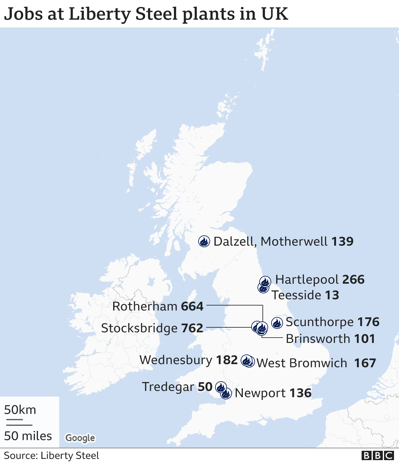 Map of Liberty Steel plants and employees