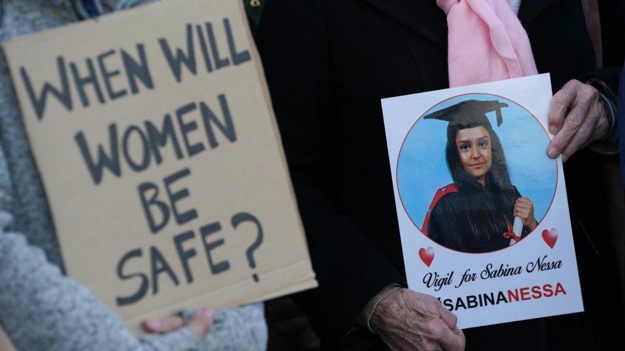 Close up of placards at Sabina Nessa vigil