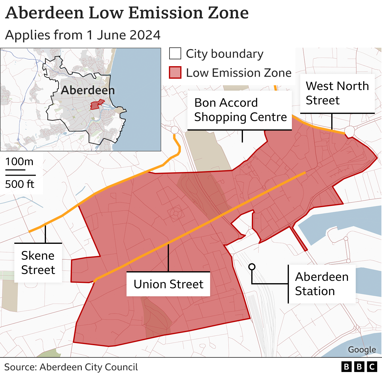 A map of Aberdeen's LEZ