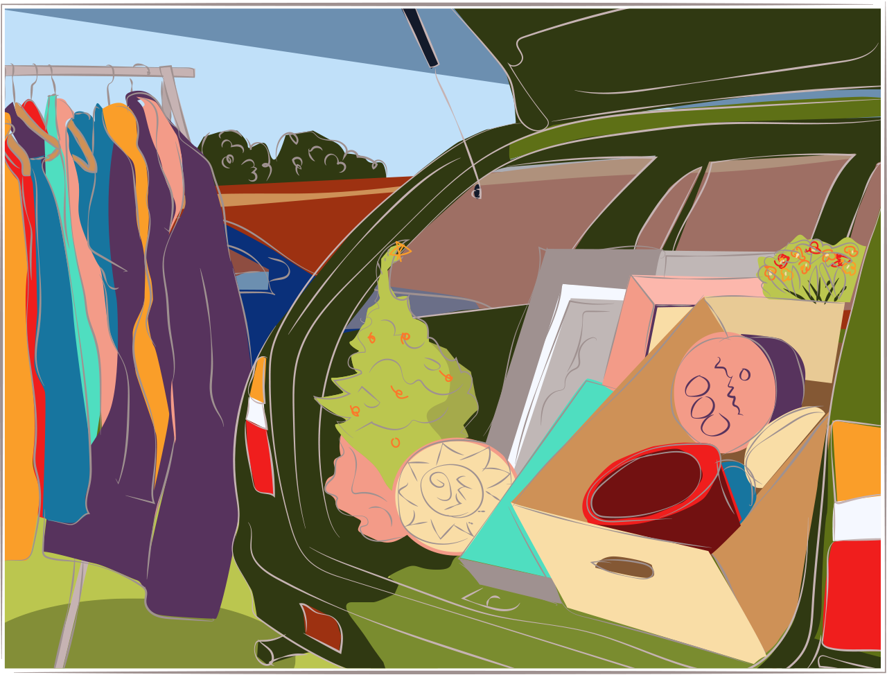 Illustration of a car boot sale