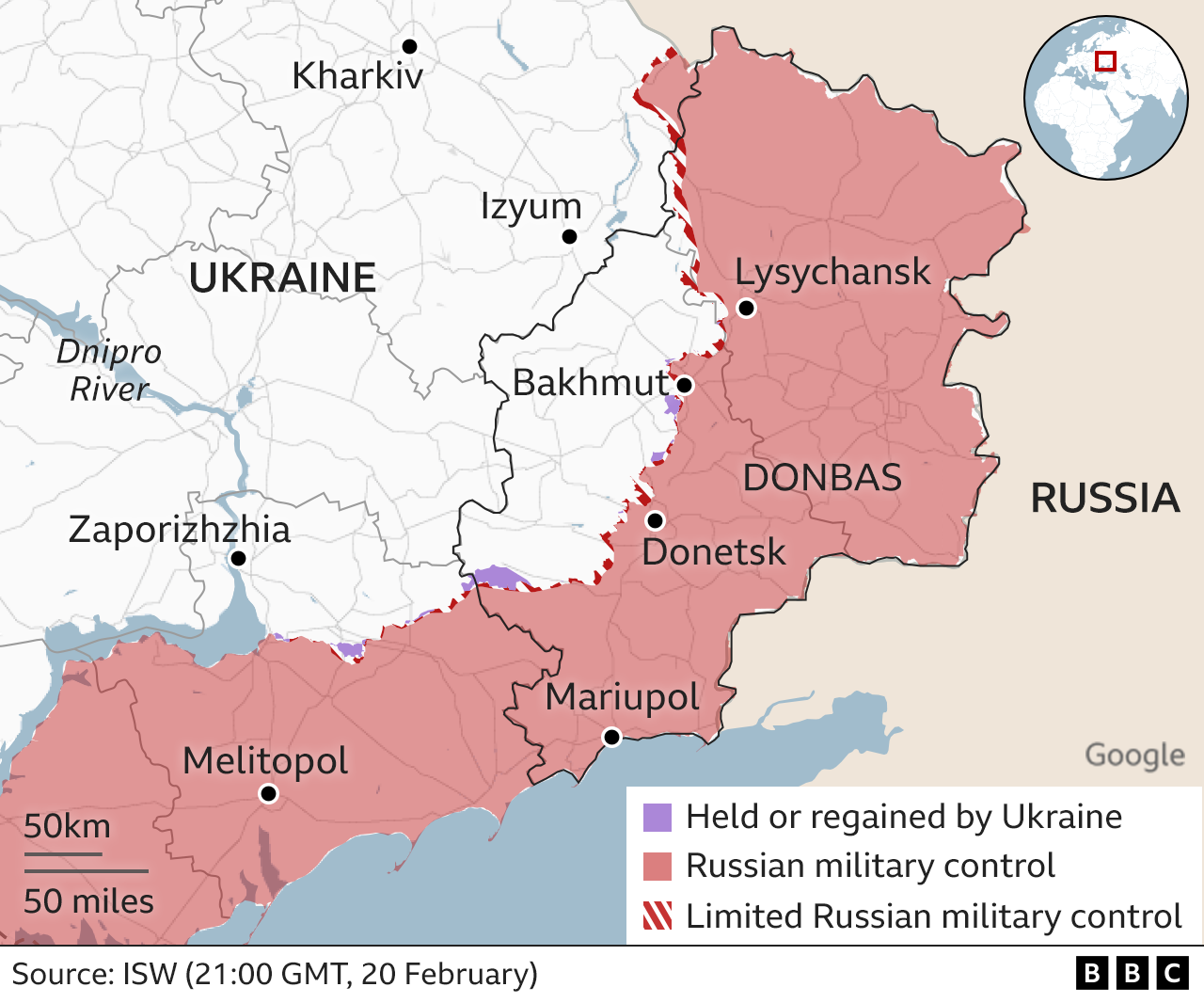 Map of eastern Ukraine