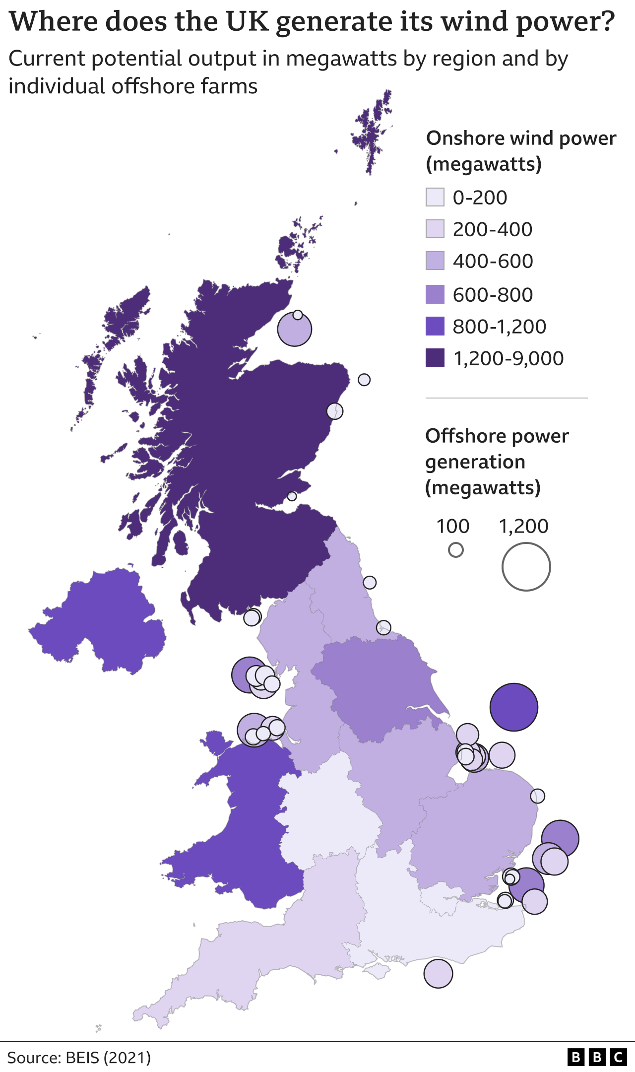 Map - where does the UK generate its wind power