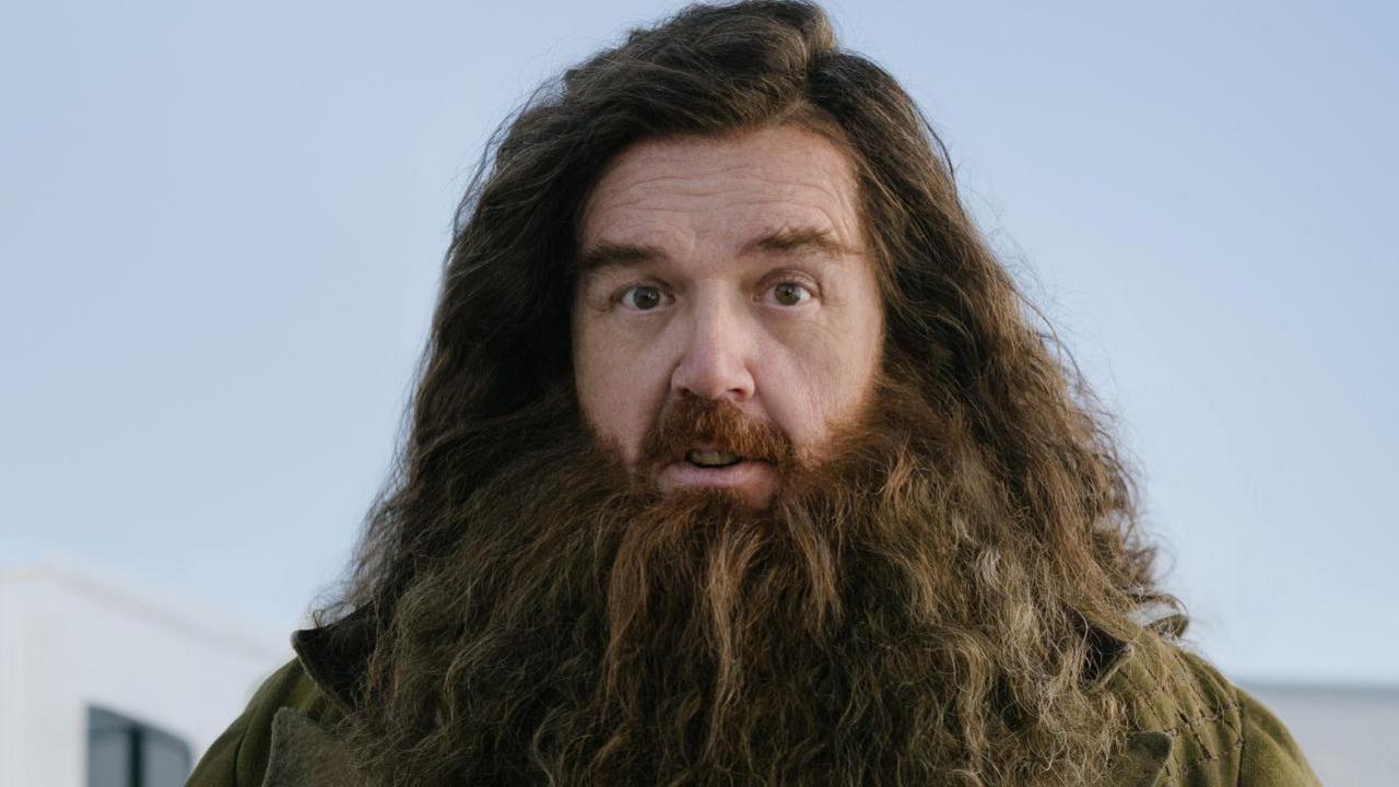 Nick Frost in character with a long beard