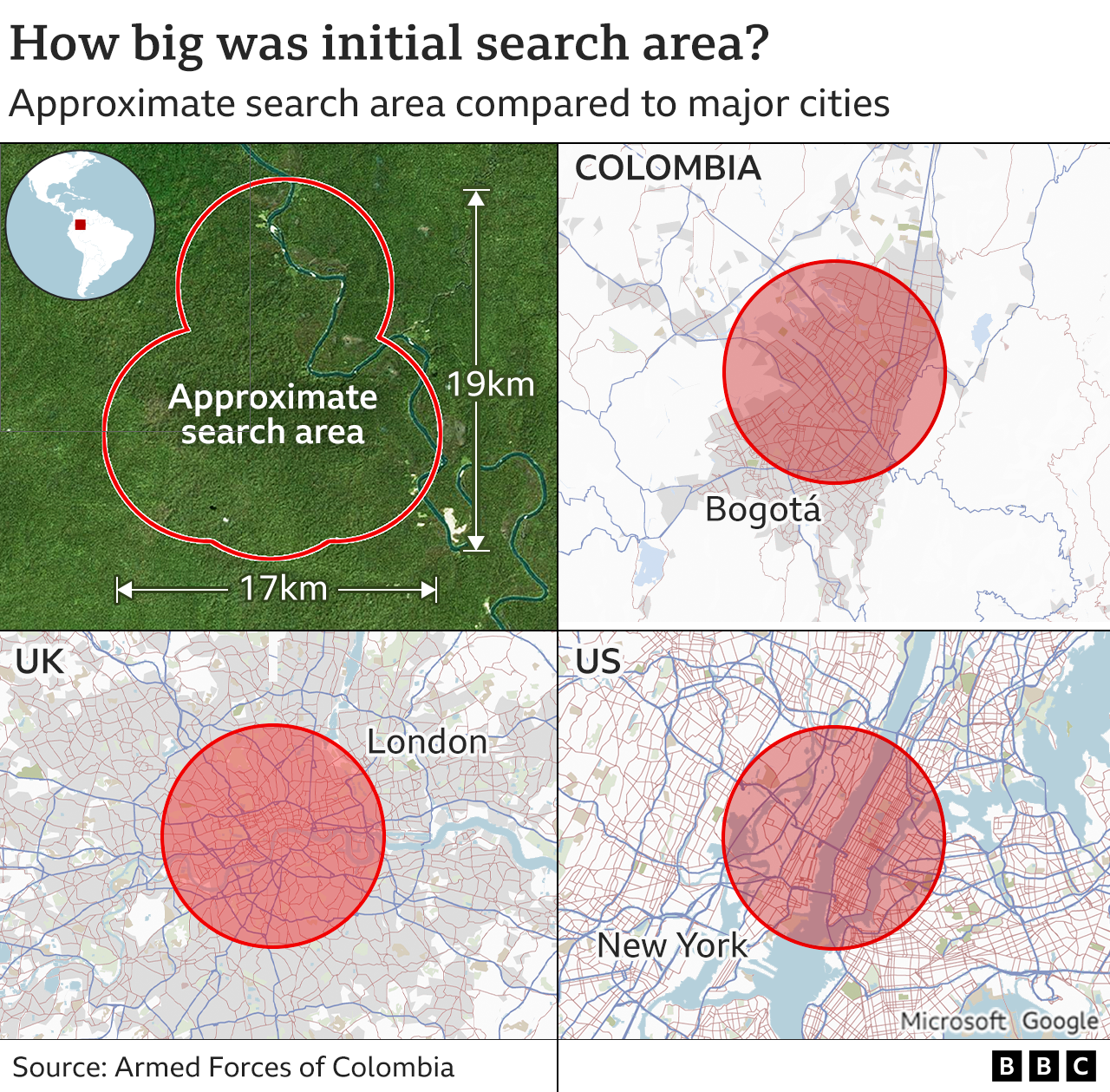 Map showing the scale of the search area after the plane went missing