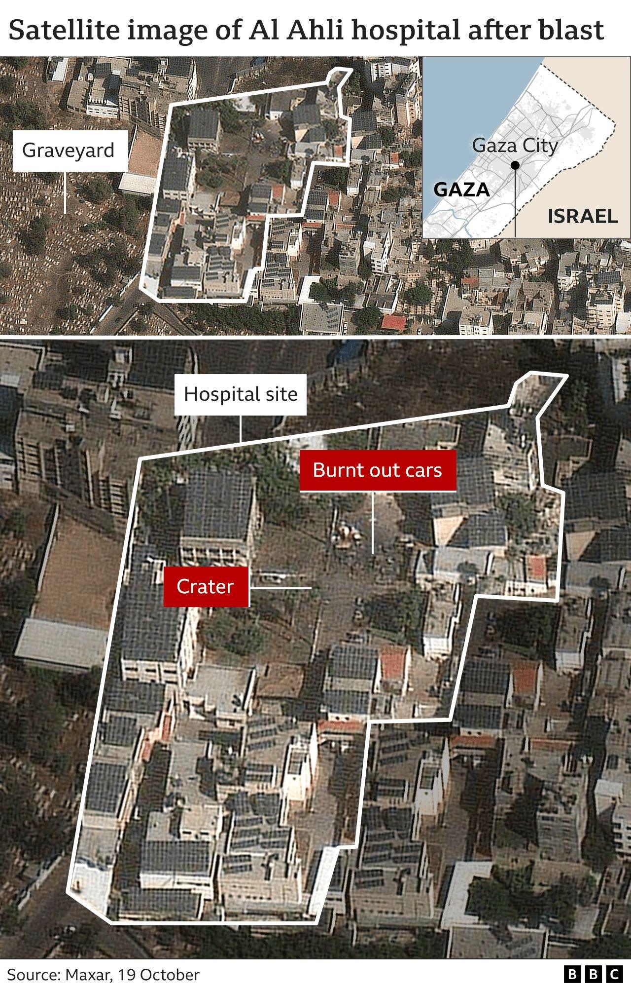 Satellite showing hospital after blast